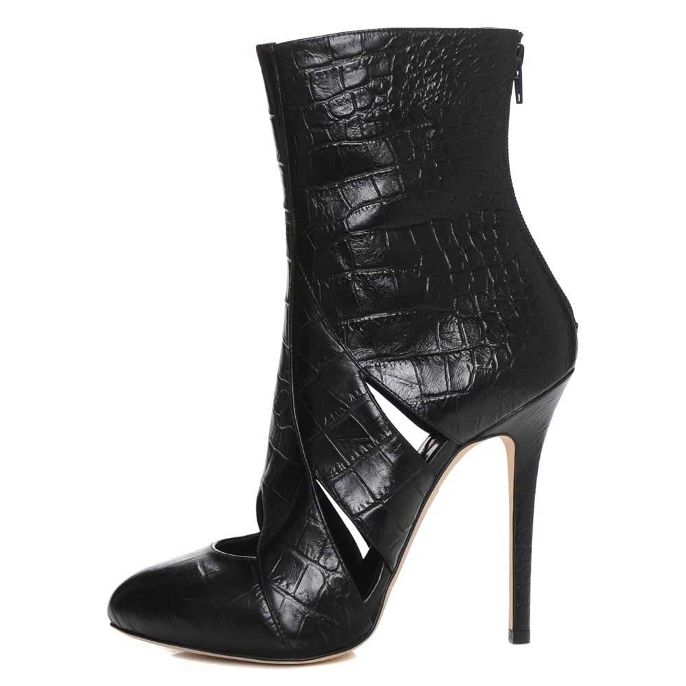 Sass Croc Leather Bootie with Cutouts