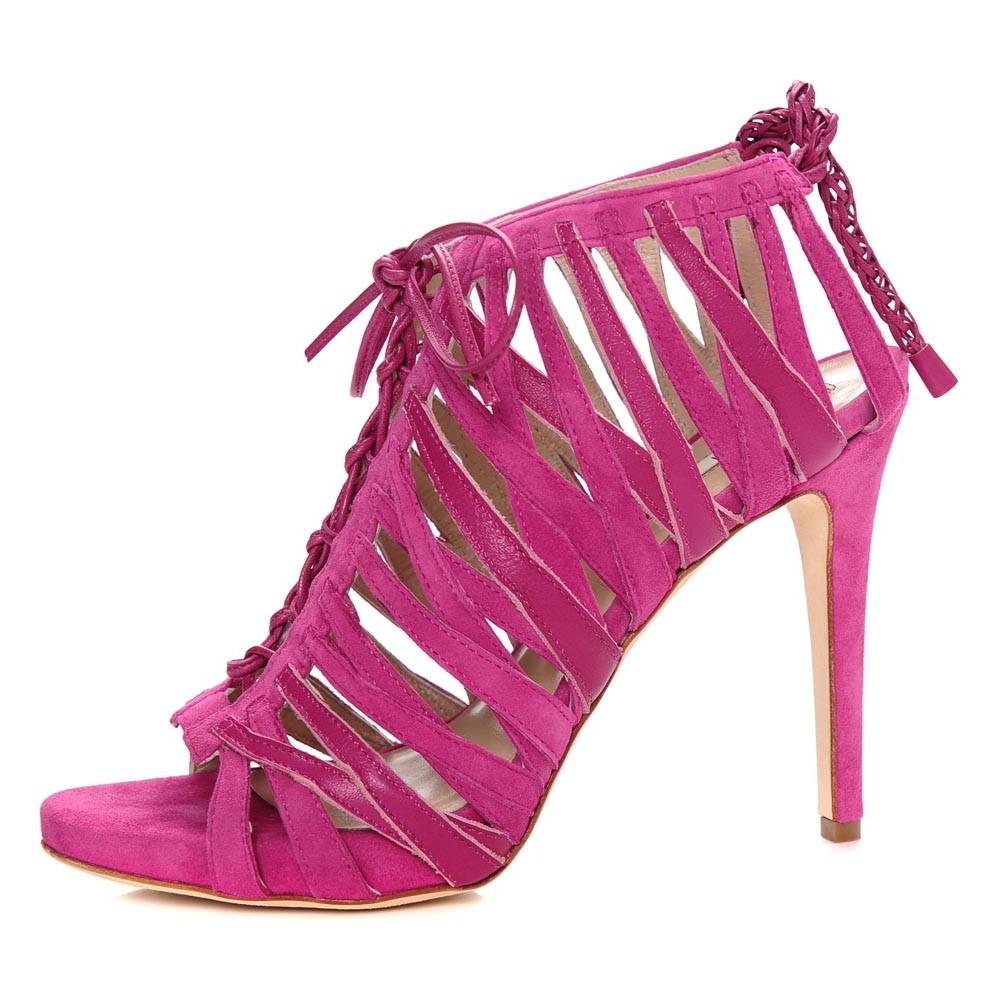 Shallai. Fuxia Pink Nappa Leather Stiletto with Loop and Strap Detailing